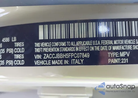 2015 Jeep Renegade Latitude from USA, damaged, VIN ZACCJBBH5FPC07849